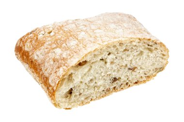 Ciabatta beyaz arka planda izole edildi. Yarım ciabatta. Yüksek kalite fotoğraf