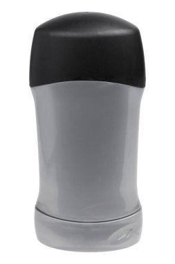 Beyaz arka planda siyah kapaklı gri deodorant çubuğu. Çoklu amaçlar için çok yönlü resim