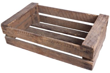 Antika ahşap sandık kutusu, kırsal depolama konteynırı izole edilmiş. Yaratıcı ya da profesyonel projeler için harika