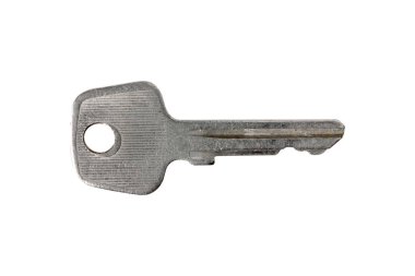 Metal anahtar beyaz arka planda izole edilmiş, basit ve ayrıntılı. Çok çeşitli kullanım alanları için uygun