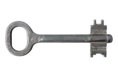 Beyaz arka planda izole edilmiş antika metal anahtar. Çoklu amaçlar için çok yönlü resim
