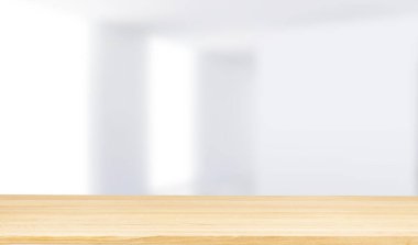 Ahşap zemini ve büyük beyaz beton duvarı olan modern boş bir oda.