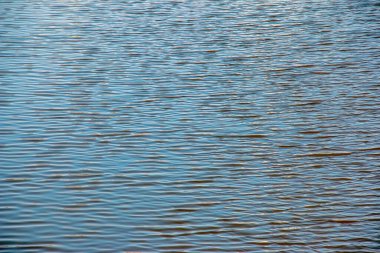 Su yüzeyi, nehir dalgaları ya da küçük dalgalı okyanus, sakin ve yakın çekim. Soyut arkaplan, doku.