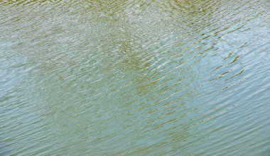 Gün batımında su yüzeyi, küçük dalgalı nehir veya okyanus dalgaları, sakin ve yakın çekim. Soyut arkaplan, doku.