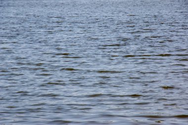 Dinyeper Nehri 'nin dalgalı su yüzeyinin arka planı. Nehir suyunun doğal rengi. Küçük dalgalı su.