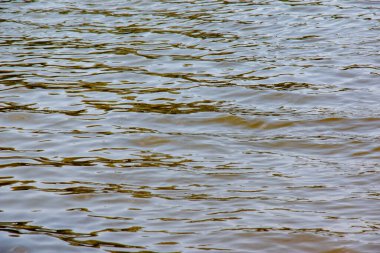 Dinyeper Nehri 'nin dalgalı su yüzeyinin arka planı. Nehir suyunun doğal rengi. Küçük dalgalı su.