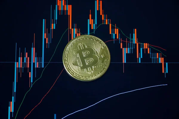 Bitcoin Pozadím Grafu Tržního Skladu Koncept Digitálního Financování Šifrování — Stock fotografie