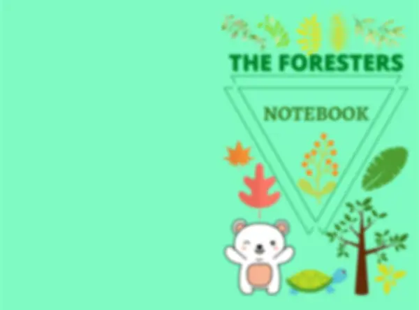 THE FORESTERS NOTEBOOK. wildlife graphic cover design, with green blur background illustration notebook, and copy space concept.