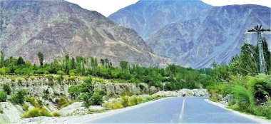 Karakoram Otoyolu 'nun Hava Görüntüsü (KKH, Ulusal Otoyol), Kuzey Pakistan.