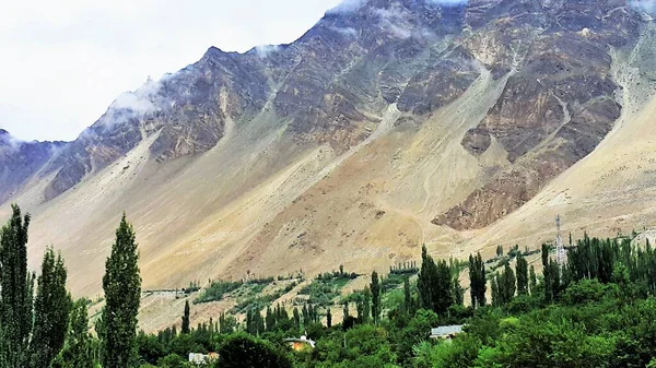 Prachtig Uitzicht Groen Dorp Helling Van Rotsachtige Bergen Karakoram Noord — Stockfoto