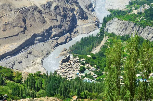Paisaje Autopista Karakoram Largo Del Río Indus Medio Cordillera Rocosa — Foto de Stock