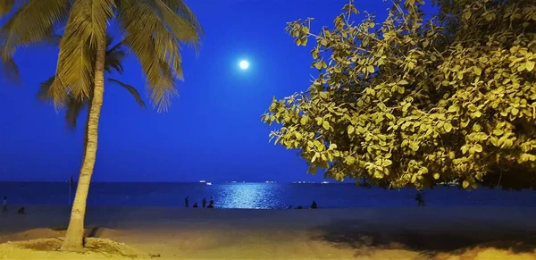 A scenic beauty of moonglade over the bluish sea water, UAE.