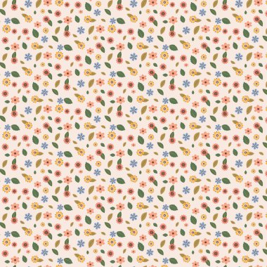 Çiçekli ve pastel renkli yapraklı kusursuz çiçek deseni.