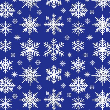 Mavi zemin üzerine beyaz kar taneleri ile Seamless Modeli.