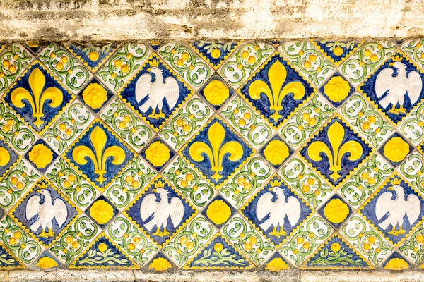 Italian Antique Maiolica Background Tin Glazed Tile Decorated Blue Yellow — Stock Photo, Image
