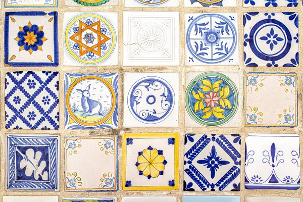 Italian Maiolica Background Tin Glazed Tiles Decorated Blue Yellow Colours — Stock Photo, Image