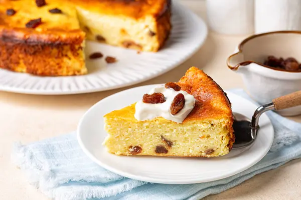 Baked Cheesecake Made Dairy Products Eggs Semolina Flour Vanilla Piece — Stock Photo, Image