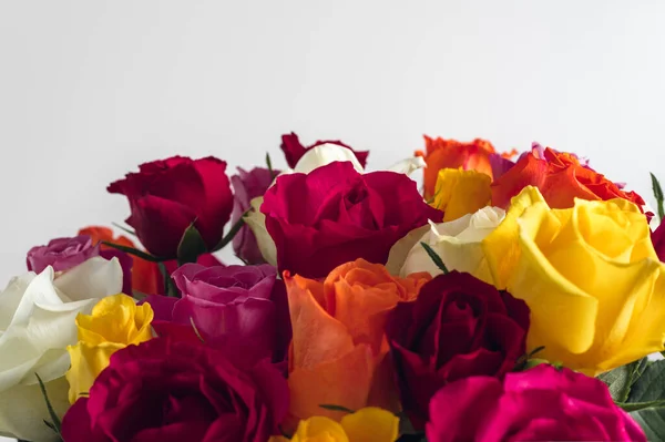 stock image Bunch of colorful roses. Beautiful bouquet of roses in variety of colors on white background.