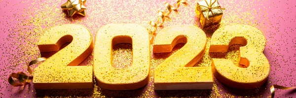 Happy New Year 2023 Golden Digits 2023 Glitter Xmas Decorations — Stock Photo, Image