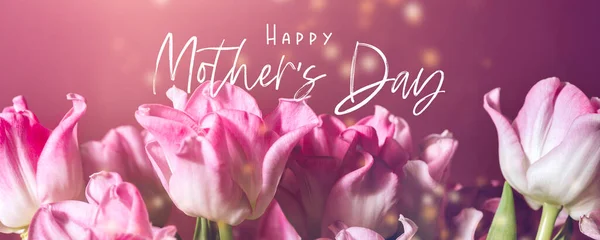 Happy Mothers Day Text Beautiful Bunch Pink Parrot Style Tulips — Stock Photo, Image