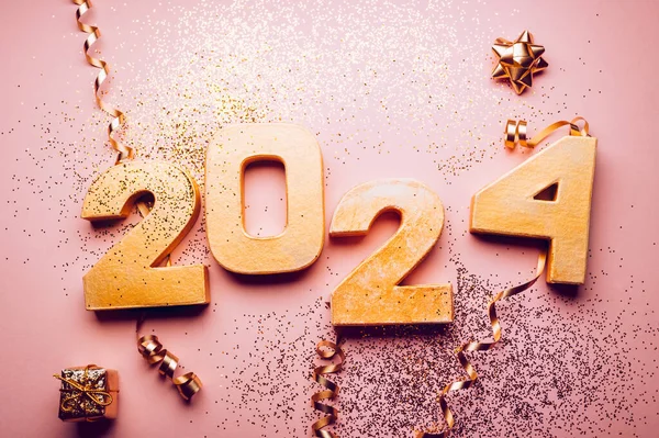 Happy New Year 2024 Golden Digits 2024 Glitter Xmas Decorations — Stock Photo, Image