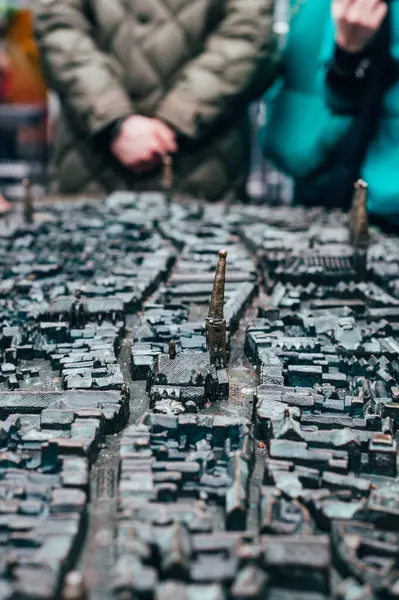 stock image Lubeck, Germany - February 13, 2024: Bronze city map of Lubeck city centre in region Schleswig-Holstein, Germany. Hanseatic City. Old Town architecture.