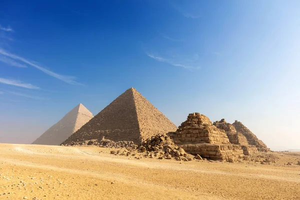 Egypte Caire Gizeh Vue Générale Des Pyramides Depuis Plateau Gizeh — Photo