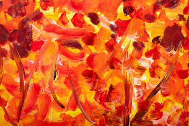 Sarı, kırmızı, turuncu tonlarda renklendirilmiş, muhteşem bir sanat eseri. Akrilik ya da yağlı boya ile boyanmış çok renkli modern sanat eserleri. Parlak kavramsal sanat