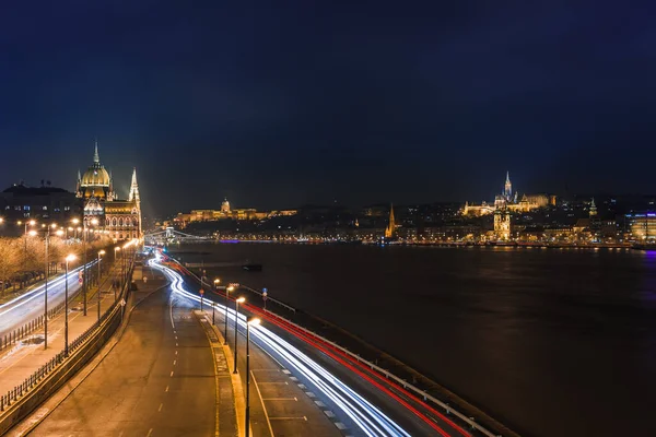 Night View Budapest Panorama Cityscape Famous Tourist Destination Danube Parliament — Stock Photo, Image