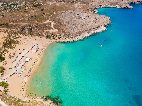 Aerial Birds Eye View Drone Photo Agia Agathi Beach Feraklos — Stock Photo, Image