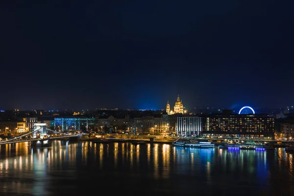 Nachtansicht Von Budapest Stadtpanorama Eines Bekannten Touristenziels Mit Donau Und — Stockfoto