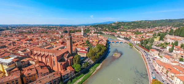 Panoramic Cityscape Aerial View Verona Historical Center Bridge Adige River — Stock Photo, Image