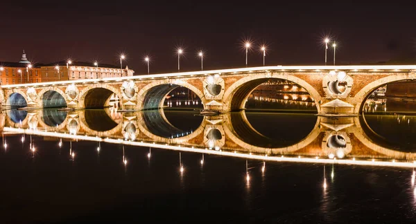 Antigua Ciudad Francesa Toulouse Garona Vista Panorámica Nocturna Del Río — Foto de Stock