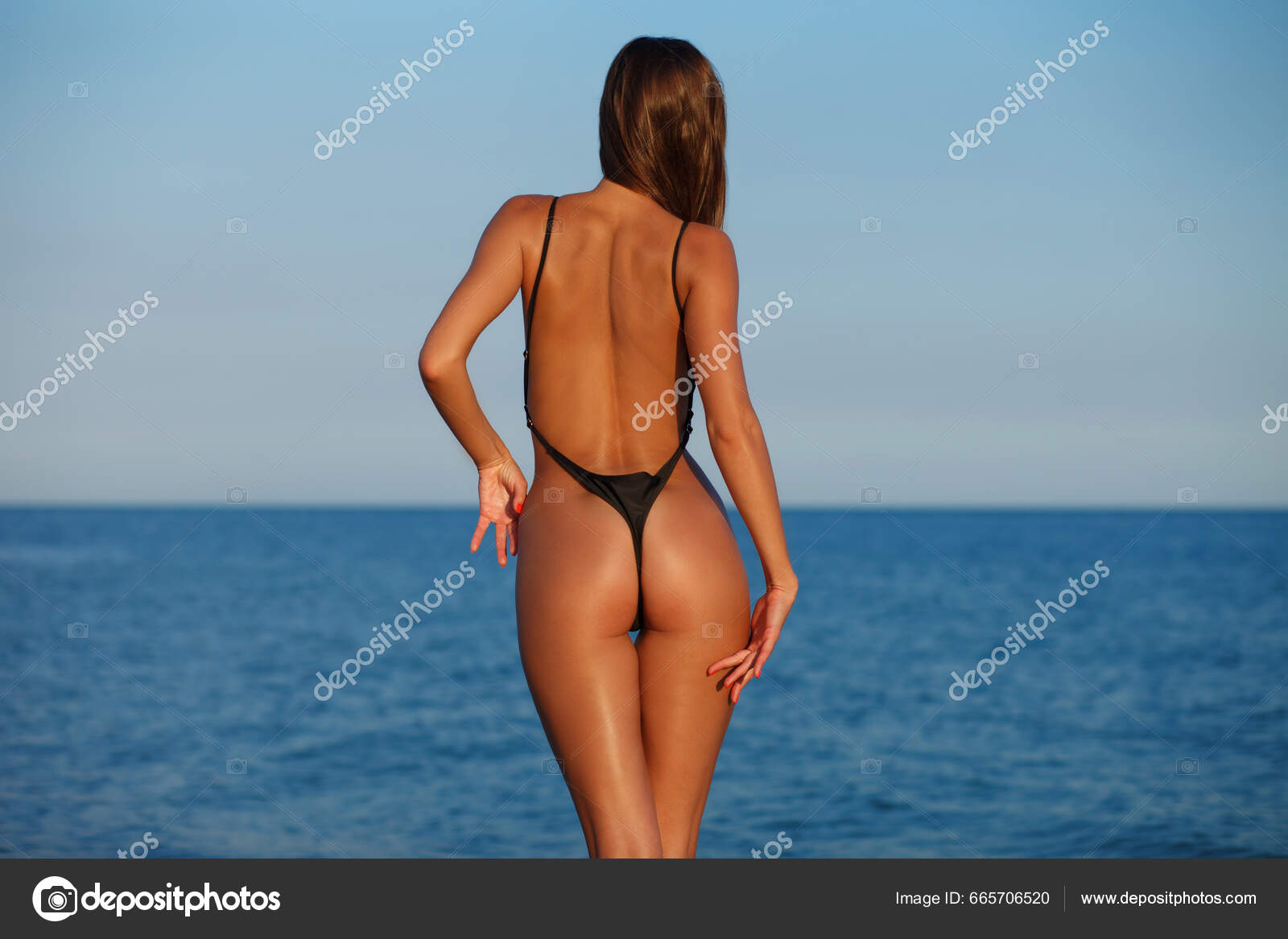 sexy little ass Sexy Back Beautiful Woman Black Little Bikini Sea Background Exotic — Stock Photo © Oleg_P #665706520