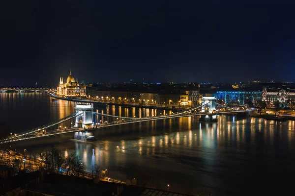 Vista Noturna Budapeste Panorama Paisagem Urbana Destino Turístico Famoso Com — Fotografia de Stock