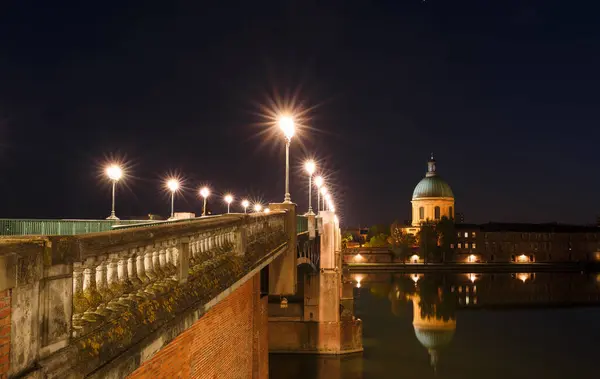 Francouzské Starobylé Město Toulouse Garonne Řeky Panoramatický Noční Pohled Toulouse — Stock fotografie
