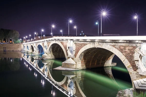 Francouzské Starobylé Město Toulouse Garonne Řeky Panoramatický Noční Pohled Toulouse — Stock fotografie