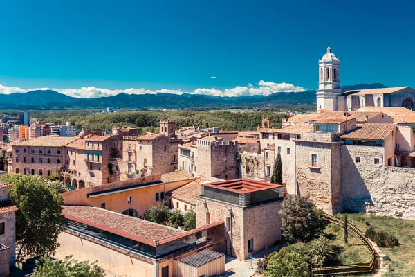 Vista Aérea Superior Girona Catalunha Espanha Cidade Antiga Cênica Colorida Imagens Royalty-Free