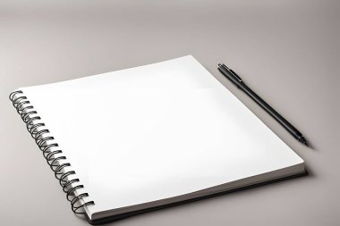 Siyah bir kalem boş bir defterin üzerinde duruyor.