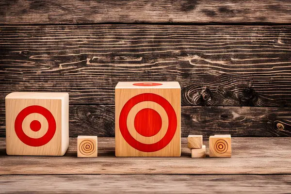 Customer relationship management concept. wooden block with target icon linked with human icons for customer focus group. Data exchanges development and customer service.