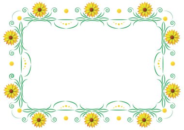 Çiçekli süs desenli bir ayçiçeği kartpostalı. Mesajın için sarı çiçekli tebrik kartı..