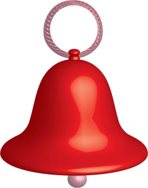 Şans getirmesi için kırmızı çan. Öwer White. Vektör saplı küçük parlak zil ve izole arkaplanda jpg.