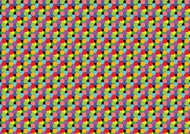 Multicolored dots on a checkered background with a kaleidoscope optical illusion texture. Wallpaper illustration with patterned background for disco, party, material. Vector and jpg.