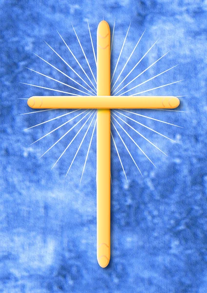 流行のテクスチャで信者の黄金の十字架 白い光線の十字の絵のイラスト 白い天の輝き — ストック写真