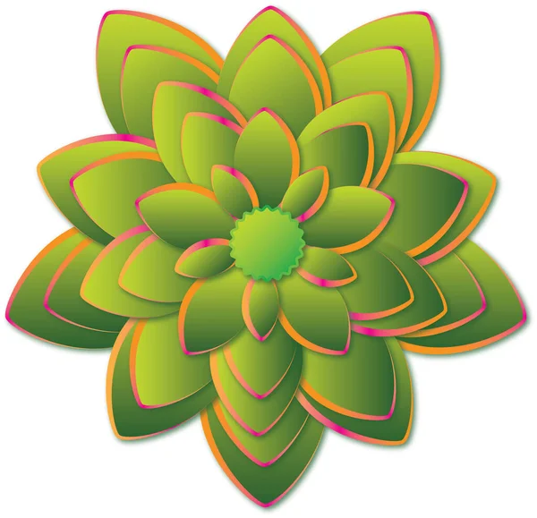 盛开的绿色大花 具有绿色渐变和彩色边缘的花朵花瓣 — 图库矢量图片