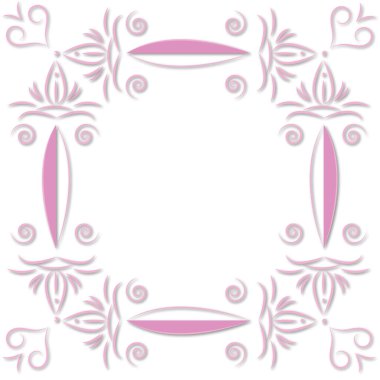 Şenlikli pembe süsleme çerçevesi, yazı için beyaz alan. Vektör ve jpg formatında süslü romantik aşk motifli tebrik kartı, duyuru veya davetiye. İzole edilmiş.