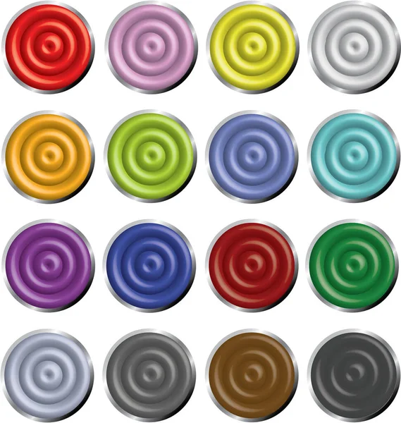 Набор Пластиковых Кнопок Основных Цветах Палитры Бесшовный Фон Красочными Спиральными — стоковый вектор