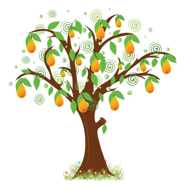 Çiçekli Çayırlarda Meyve Ağacı Verimli Armut Ağacı Tek Bir Nesne — Stok Vektör
