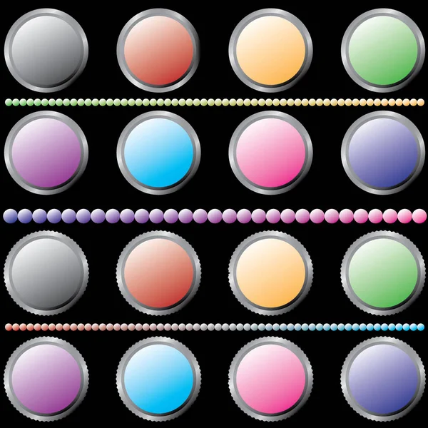 Набор Круглых Волнистых Пустых Кнопок Границами Набор Пустых Цветных Кнопок — стоковый вектор