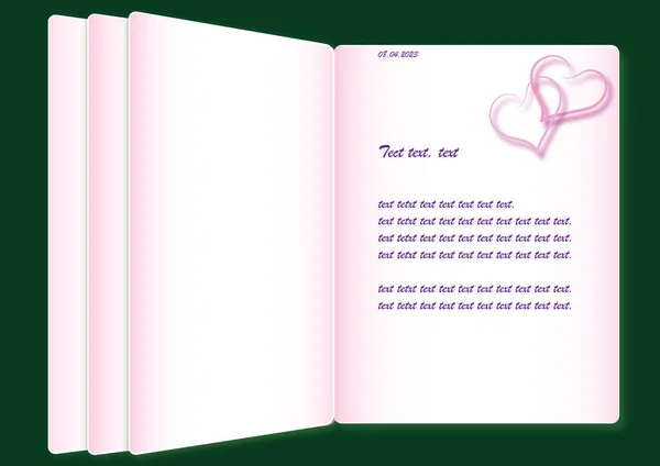 有一本空日记本的书的矢量插图 笔记本 女生日记 带红心的粉红书和空白页矢量插图设计 — 图库矢量图片